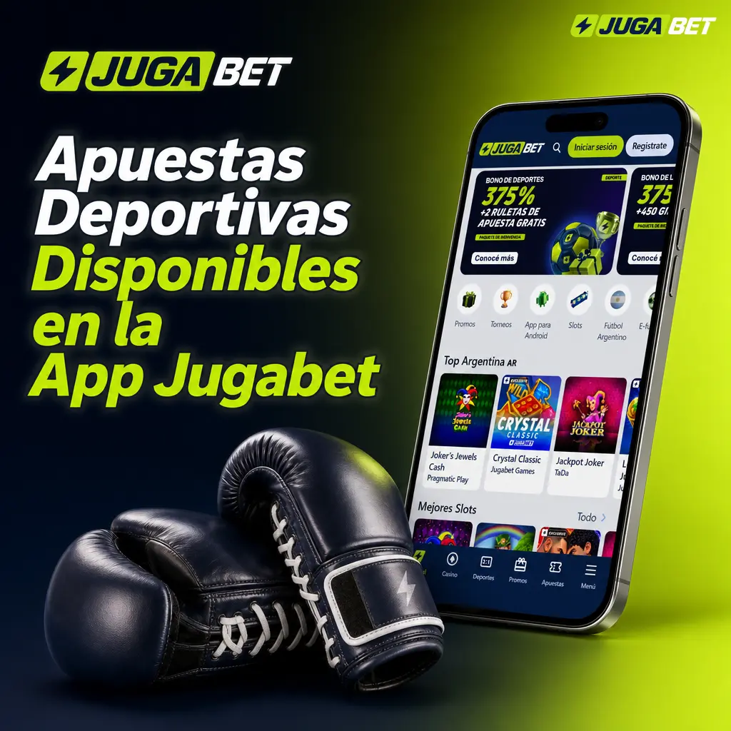 Apuestas deportivas en vivo y prematch en la app Jugabet: fútbol, tenis, básquet, boxeo, eSports y más de 20 disciplinas.
