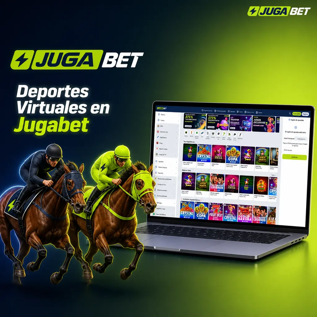 Deportes virtuales en Jugabet Argentina: apuestas en fútbol, básquet, tenis, carreras de caballos y galgos simulados por computadora.