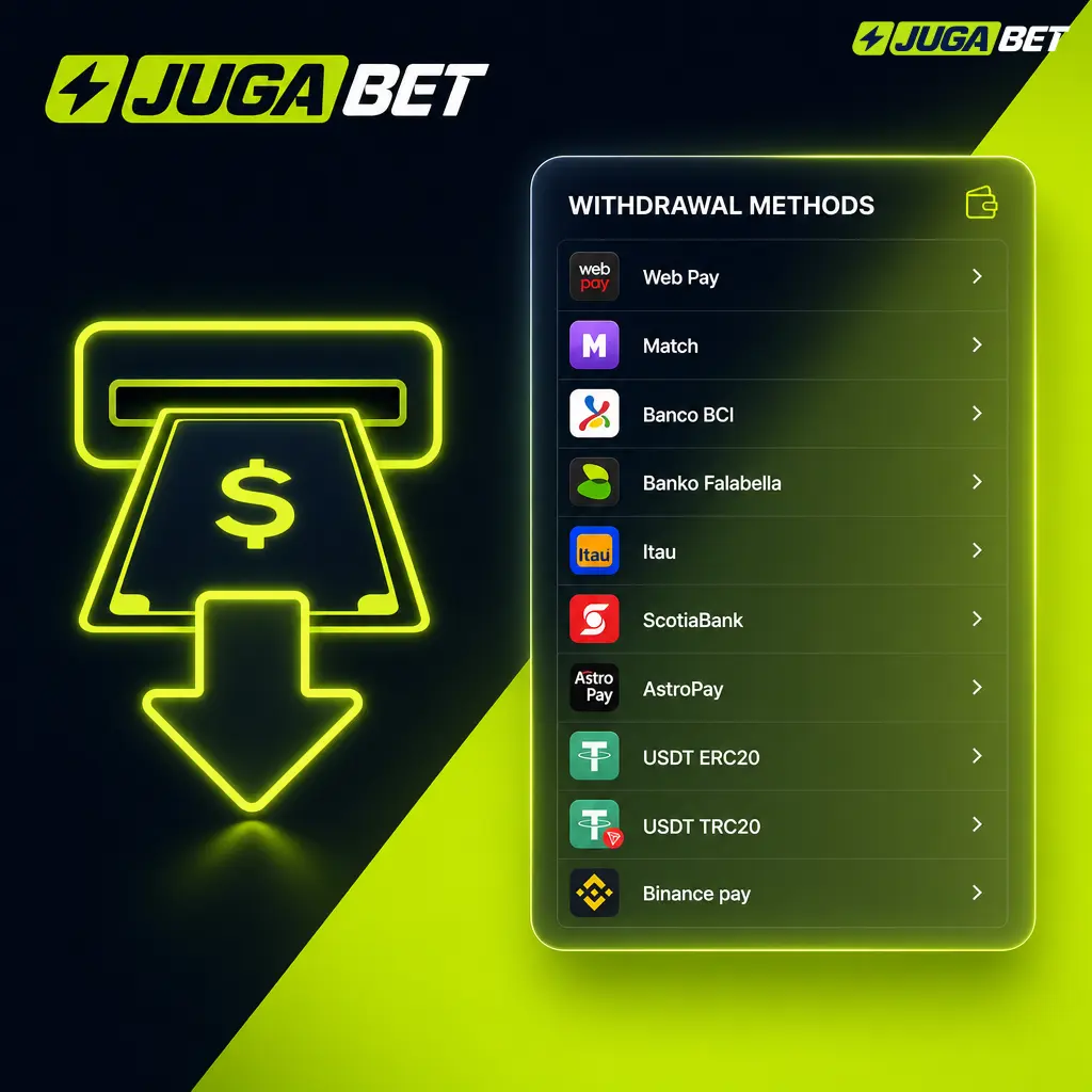 Métodos de retiro disponibles en Jugabet: Web Pay, Match, bancos, AstroPay, USDT y Binance Pay para usuarios argentinos.
