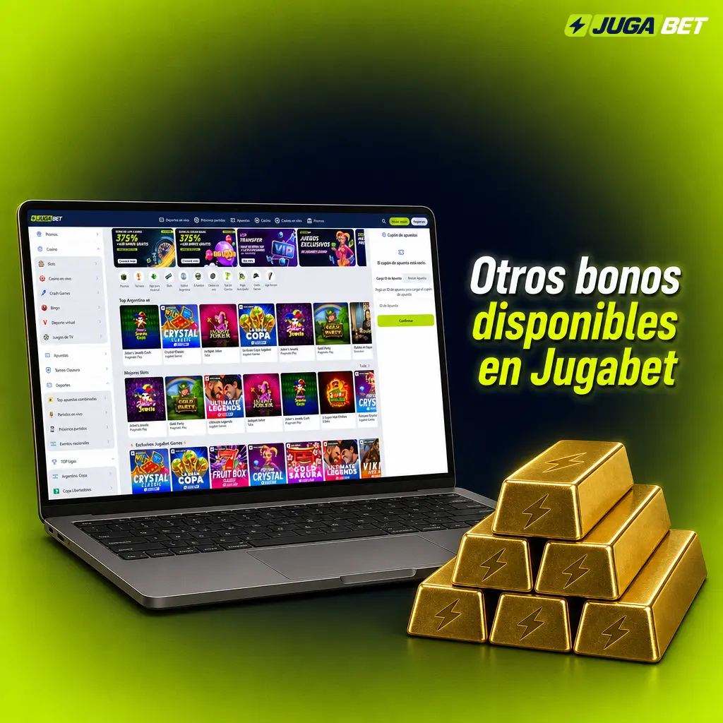 Bonos adicionales de Jugabet: recarga de mitad de semana, cashback en tragamonedas, boost de cuota y programa de puntos canjeables.